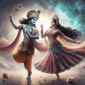 radha krishna dancing portrait rectangular