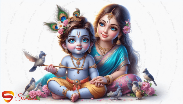 Baby Shree Krishna with Mother Yashoda Portrait Rectangular