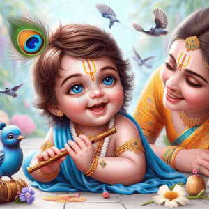 baby shree krishna with mother yashoda portrait 2 rectangular