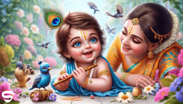 baby shree krishna with mother yashoda portrait 2 rectangular